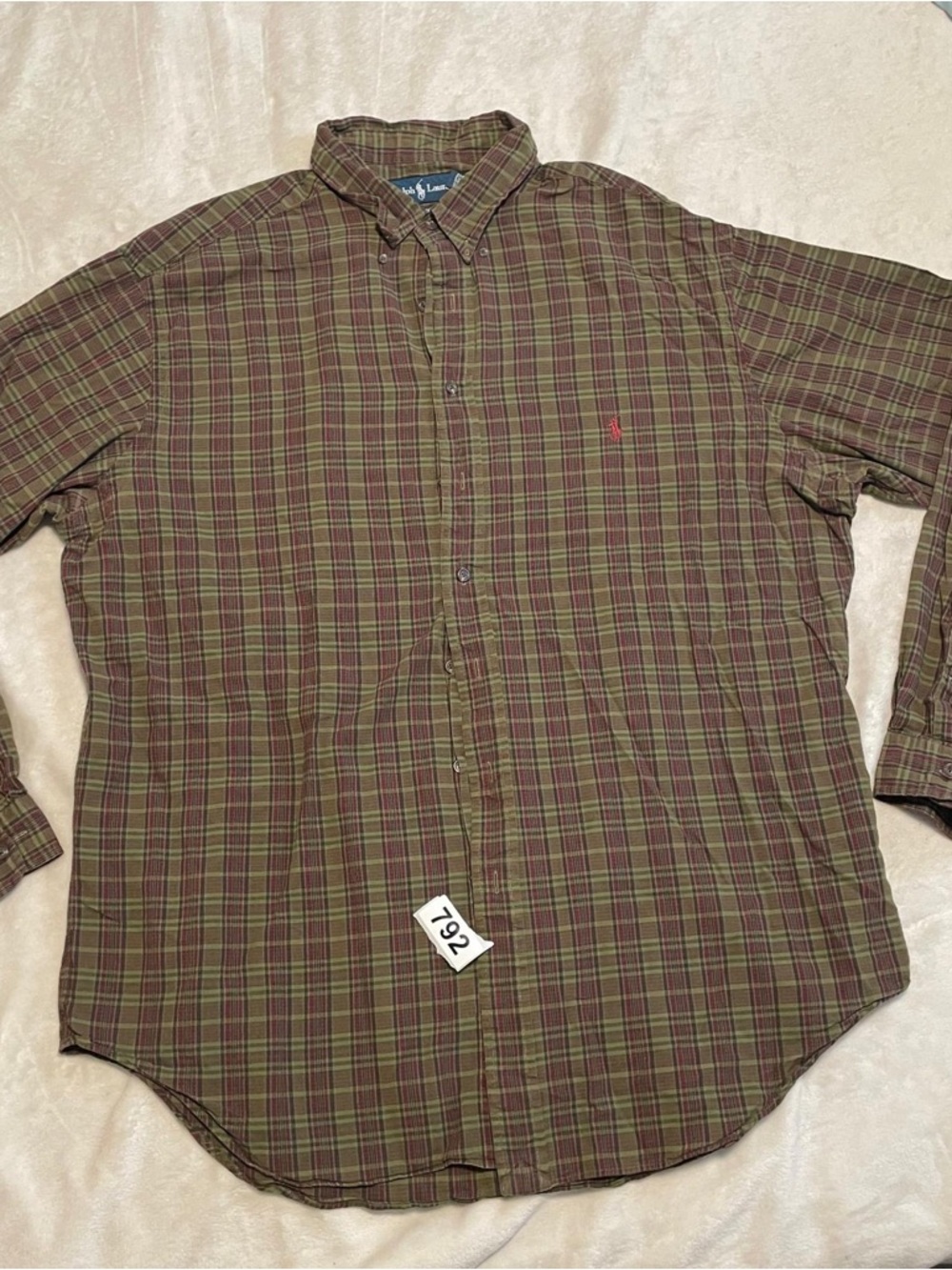 Ralph Lauren Olive and Burgundy Plaid Button-Down Shirt